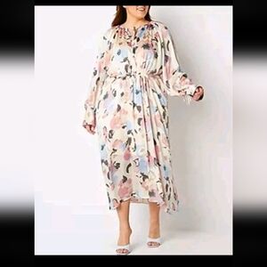 Ryegrass Long Sleeve Maxi Dress Floral V Neck Tie Waist  Size XL